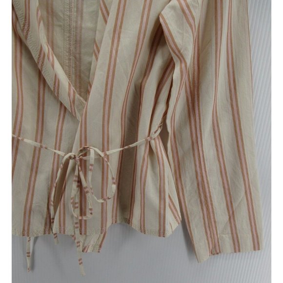 J Crew Top Small White Wrap Blouse Belted Striped Shawl Neck NEW - Picture 3 of 12